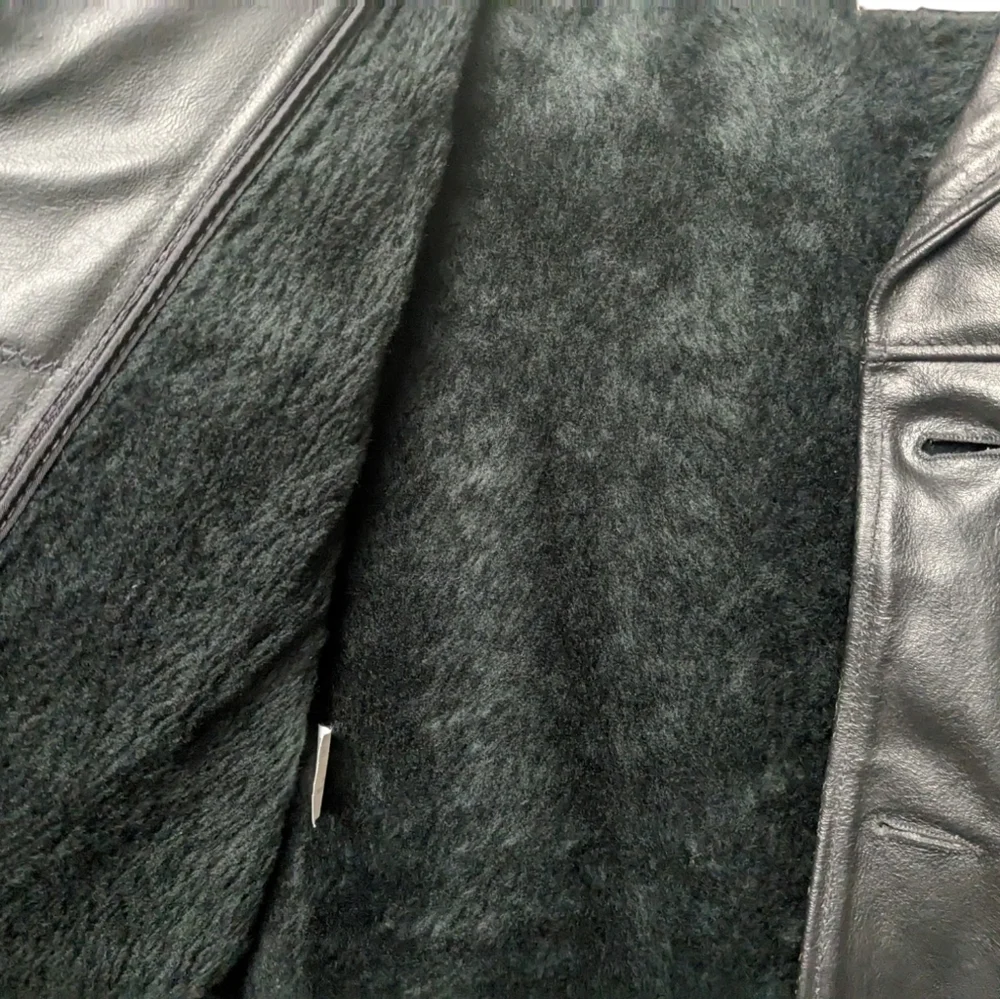 Vintage Leather Shop Sears Black Genuine Mens Jacket Coat Removable Lining 38 R